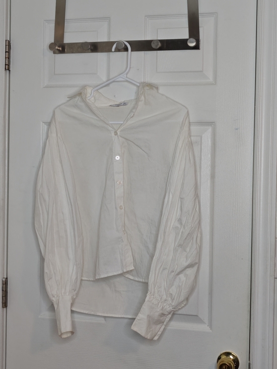 Mango Tops - Mango Bell Sleeve Crop Length White Button-up Shirt